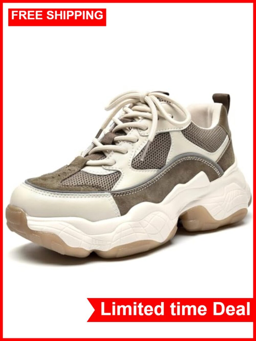 Chunky Platform Sneakers Women Pig Suede Leather Lace Up Comfortable Casual Dad